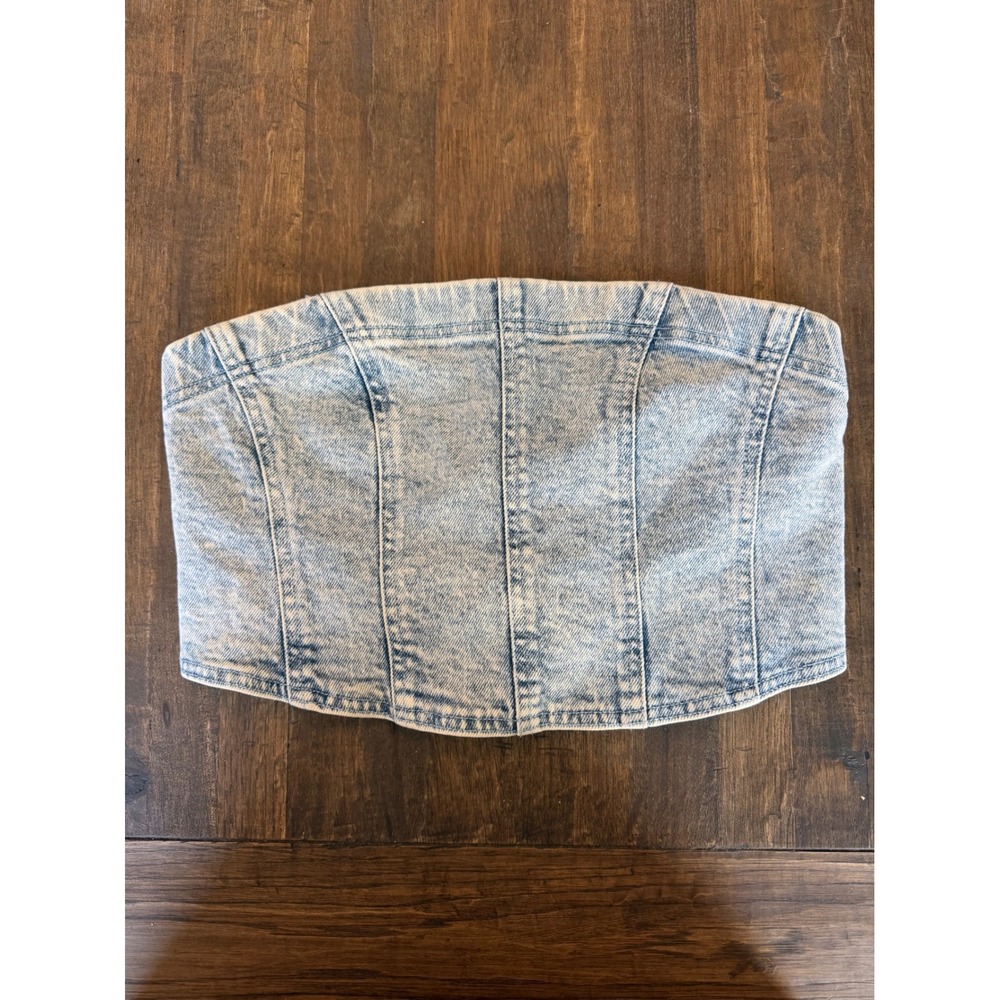 NWT GB Womens Light Wash Denim‎ Bandeau Tube Top Corset Style Cropped M
